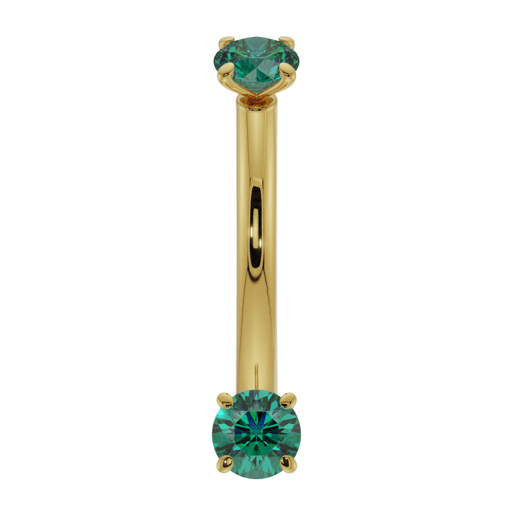 Dainty Emerald Prong-Set Curved Barbell for Eyebrow Rook Belly-14K Yellow Gold   16G (1.2mm)   7 16" (11mm)