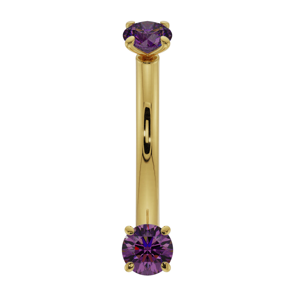 Dainty Amethyst Prong-Set Curved Barbell for Eyebrow Rook Belly-14K Yellow Gold   16G (1.2mm)   7 16" (11mm)