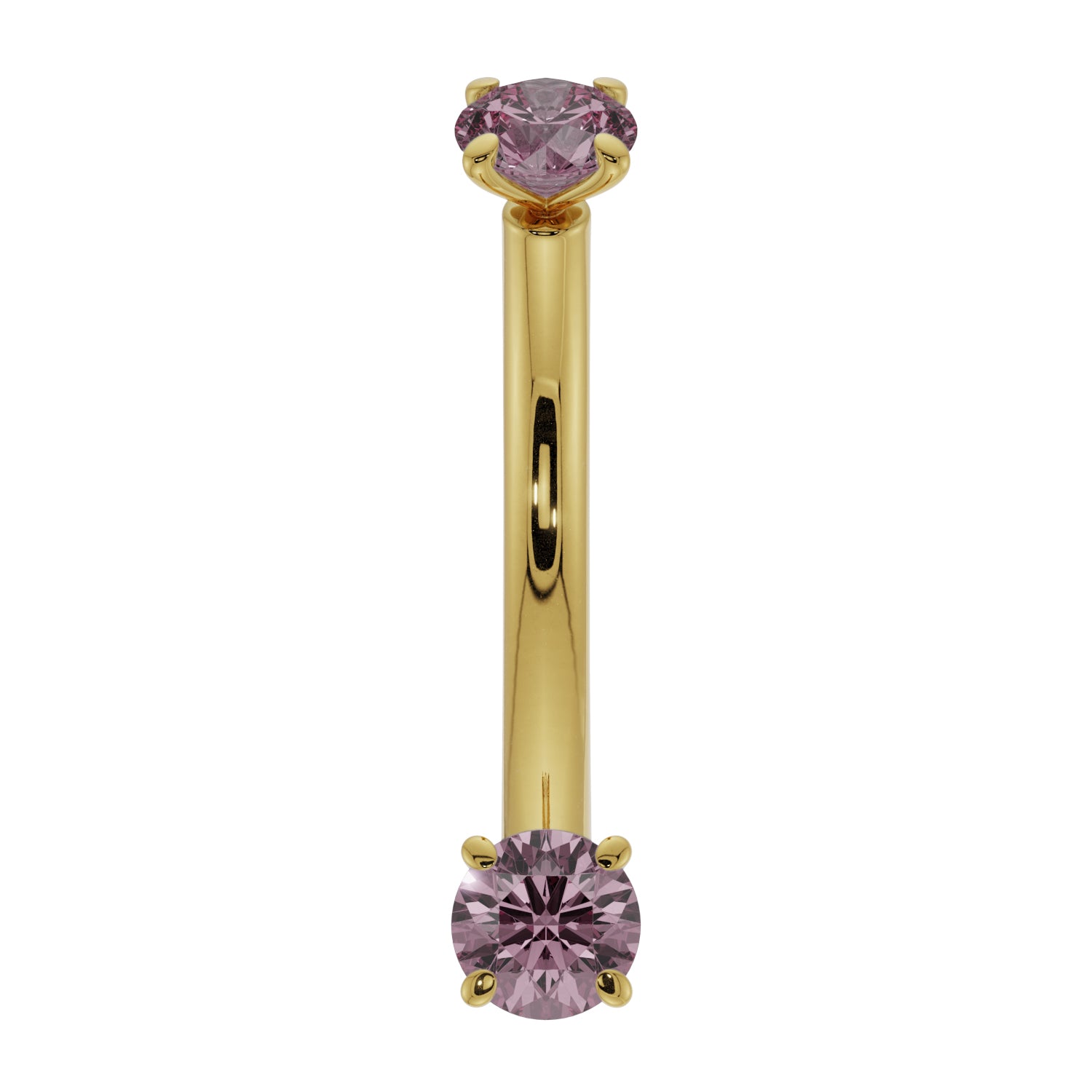 18G (1.0mm) 14K Yellow  Gold dainty pink sapphire prong 14k gold curved barbell