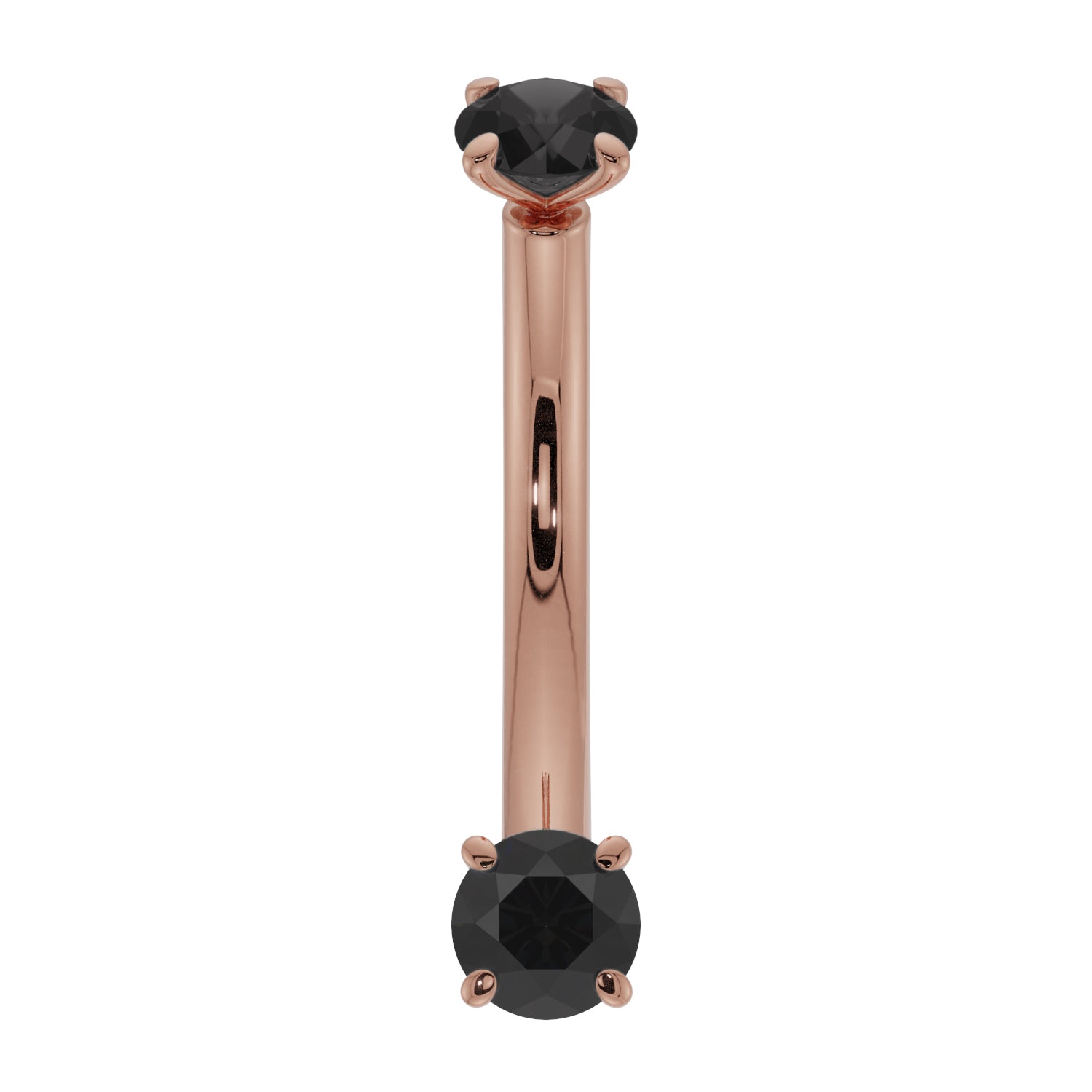 Dainty Black Diamond Prong-Set Curved Barbell for Eyebrow Rook Belly-14K Rose Gold   16G (1.2mm)   7 16
