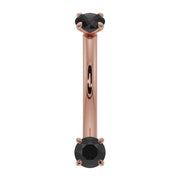 14k rose gold black diamond curved barbell, front view showing warm rose tone with prong ends