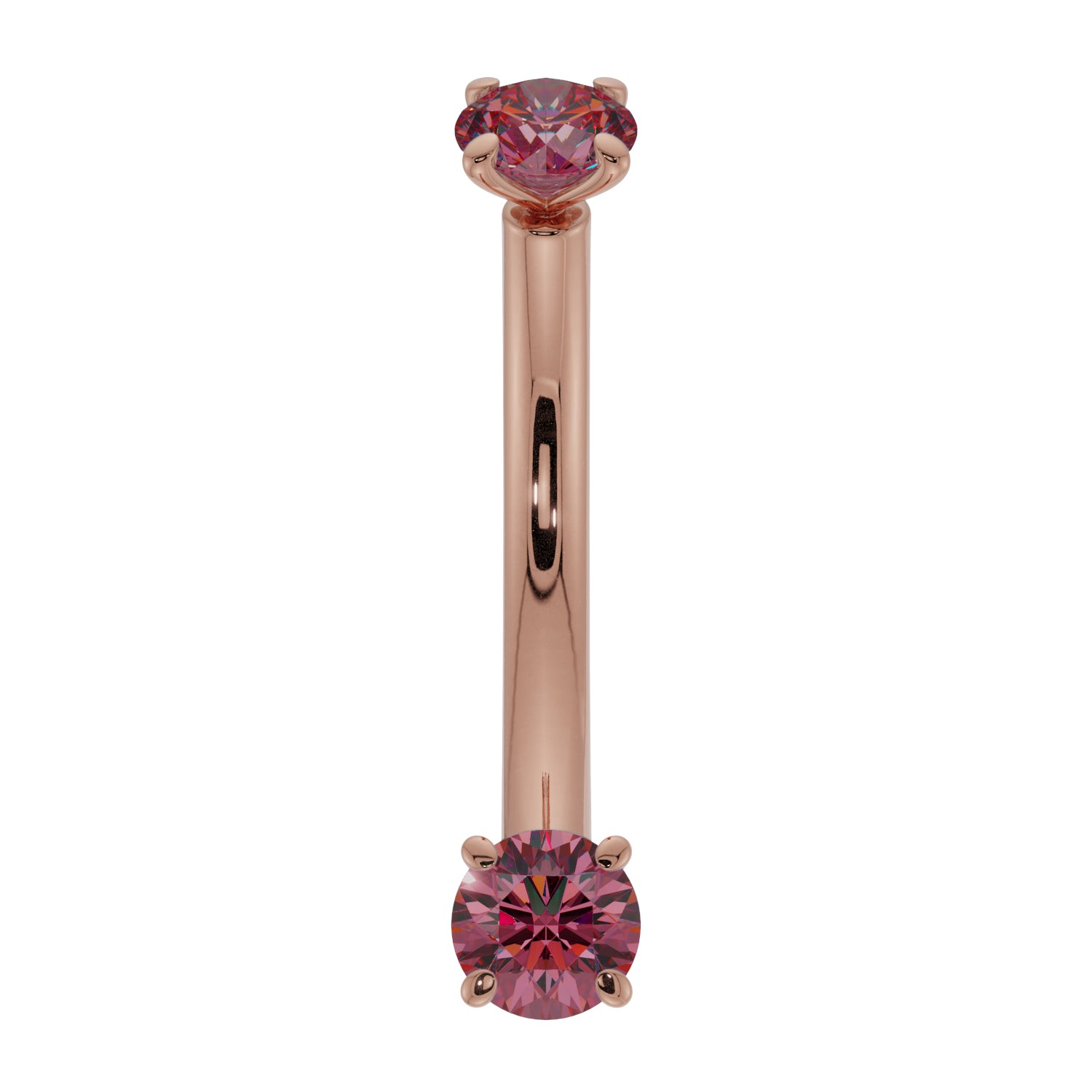 Dainty Ruby Prong-Set Curved Barbell for Eyebrow Rook Belly-14K Rose Gold   16G (1.2mm)   7 16