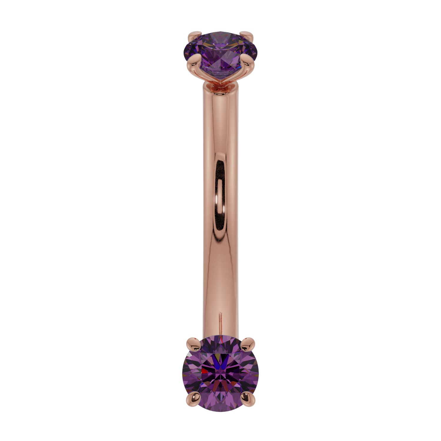 Dainty Amethyst Prong-Set Curved Barbell for Eyebrow Rook Belly-14K Rose Gold   16G (1.2mm)   7 16