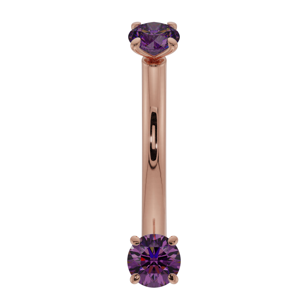 Dainty Amethyst Prong-Set Curved Barbell for Eyebrow Rook Belly-14K Rose Gold   16G (1.2mm)   7 16" (11mm)