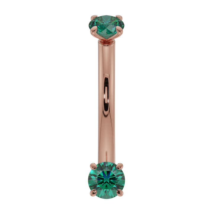 Dainty Emerald Prong-Set Curved Barbell for Eyebrow Rook Belly-14K Rose Gold   16G (1.2mm)   7 16" (11mm)