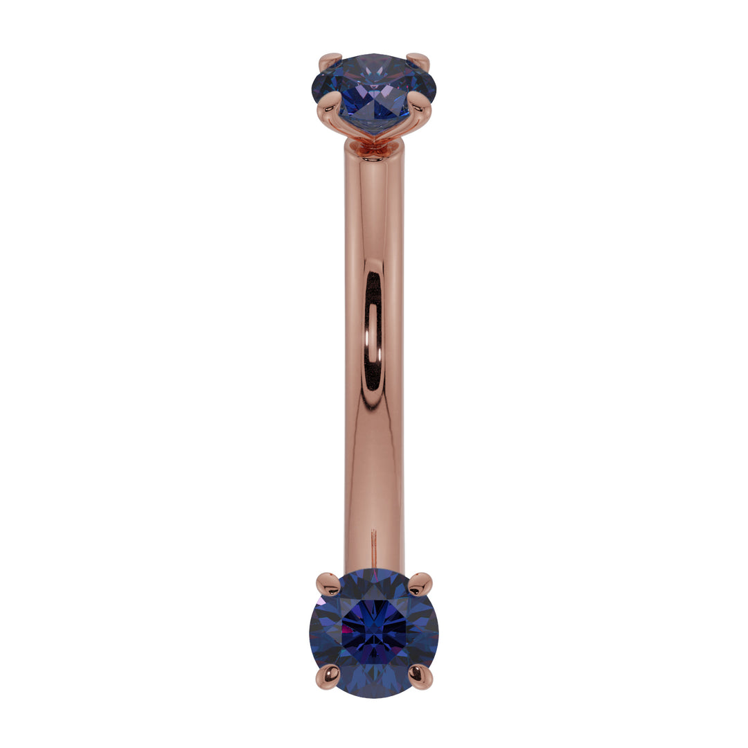 Dainty Blue Sapphire Prong-Set Curved Barbell for Eyebrow Rook Belly-14K Rose Gold   16G (1.2mm)   7 16" (11mm)