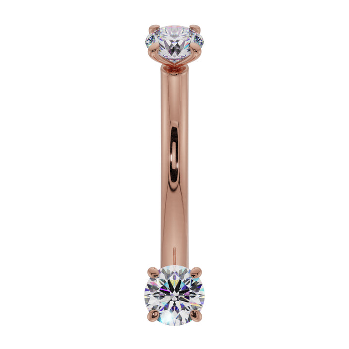 Dainty Cubic Zirconia Prong-Set Curved Barbell for Eyebrow Rook Belly-14K Rose Gold   16G (1.2mm)   7 16" (11mm)