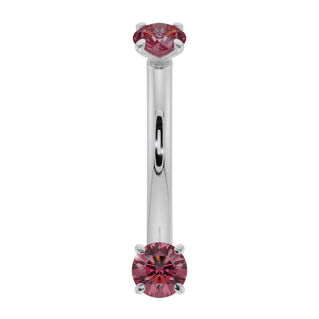 Dainty Ruby Prong-Set Curved Barbell for Eyebrow Rook Belly-14K White Gold   16G (1.2mm)   7 16" (11mm)