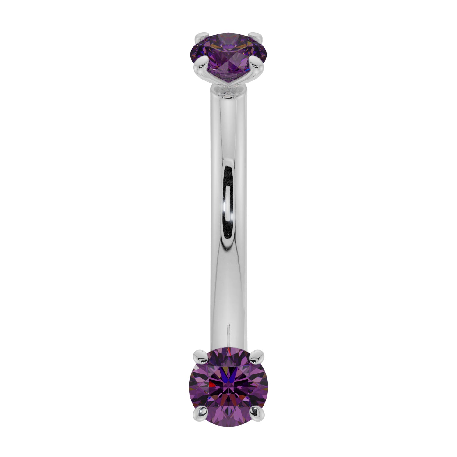 Dainty Amethyst Prong-Set Curved Barbell for Eyebrow Rook Belly-14K White Gold   16G (1.2mm)   7 16