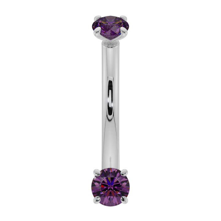 Dainty Amethyst Prong-Set Curved Barbell for Eyebrow Rook Belly-14K White Gold   16G (1.2mm)   7 16" (11mm)