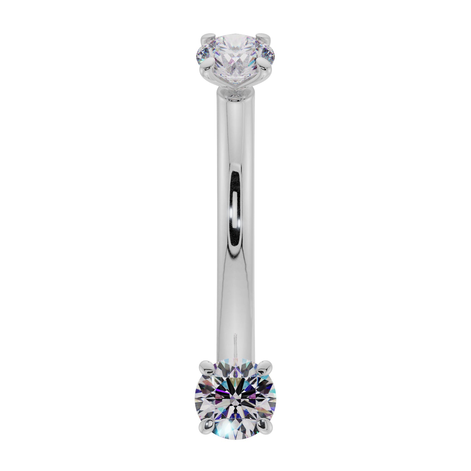 Dainty Cubic Zirconia Prong-Set Curved Barbell for Eyebrow Rook Belly-14K White Gold   16G (1.2mm)   7 16