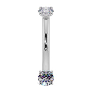 14k white gold CZ prong-set curved barbell, front view highlighting cool-toned metal and sparkling CZ