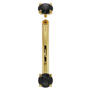 14k yellow gold black diamond curved barbell with top end removed showing internal threading