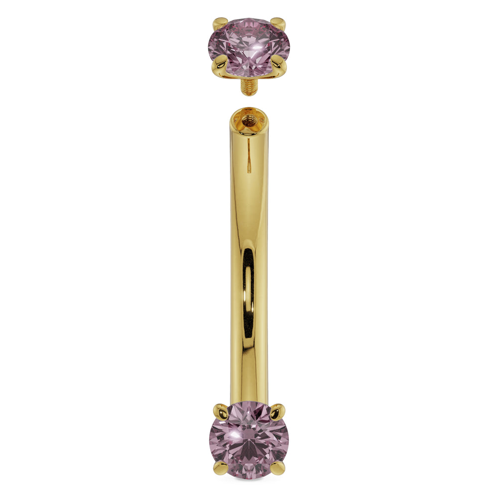 16G (1.2mm) 14K Yellow  Gold dainty pink sapphire prong 14k gold curved barbell