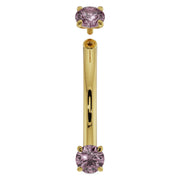 14k yellow gold pink sapphire curved barbell with top ball detached, showing threaded post
