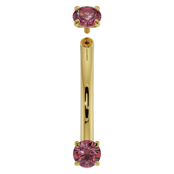 16G (1.2mm) 14K Yellow  Gold dainty ruby prong 14k gold curved barbell