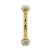 14k yellow gold opal bezel-set curved barbell with iridescent 2mm opal ends, front view
