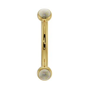 14k yellow gold opal bezel-set curved barbell with iridescent 2mm opal ends, front view