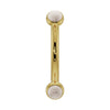 14k yellow gold pearl bezel-set curved barbell, front view showing dual pearl ends