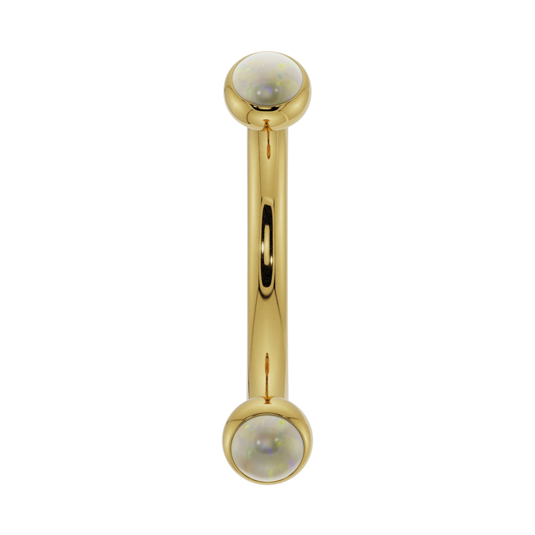 Dainty Opal Bezel-Set Curved Barbell for Eyebrow Rook Belly-14K Yellow Gold   16G (1.2mm)   7 16