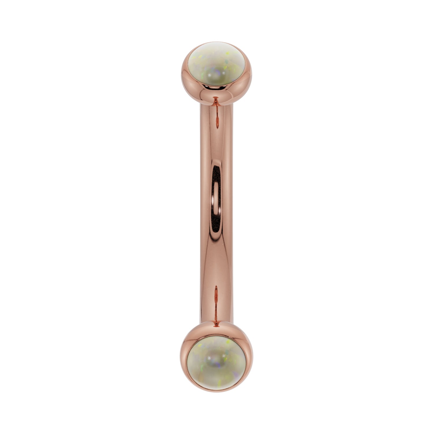 Dainty Opal Bezel-Set Curved Barbell for Eyebrow Rook Belly-14K Rose Gold   16G (1.2mm)   7 16