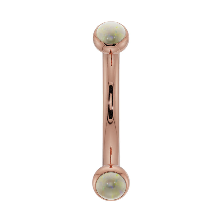 Dainty Opal Bezel-Set Curved Barbell for Eyebrow Rook Belly-14K Rose Gold   16G (1.2mm)   7 16" (11mm)