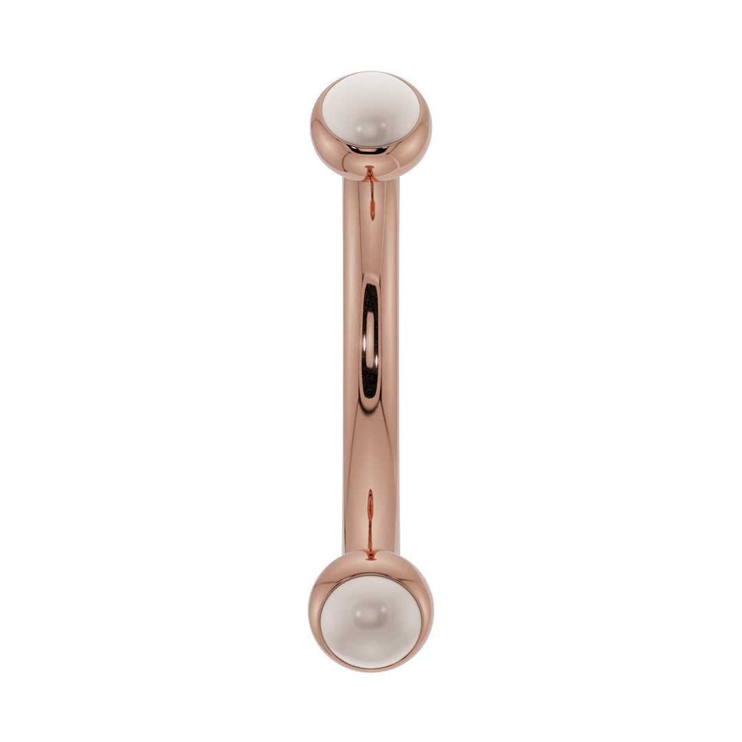 Dainty Pearl Bezel-Set Curved Barbell for Eyebrow Rook Belly-14K Rose Gold   16G (1.2mm)   7 16" (11mm)