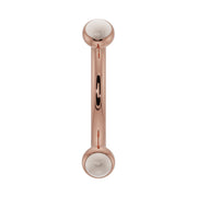 14k rose gold pearl bezel-set curved barbell, front view with warm pink-gold finish
