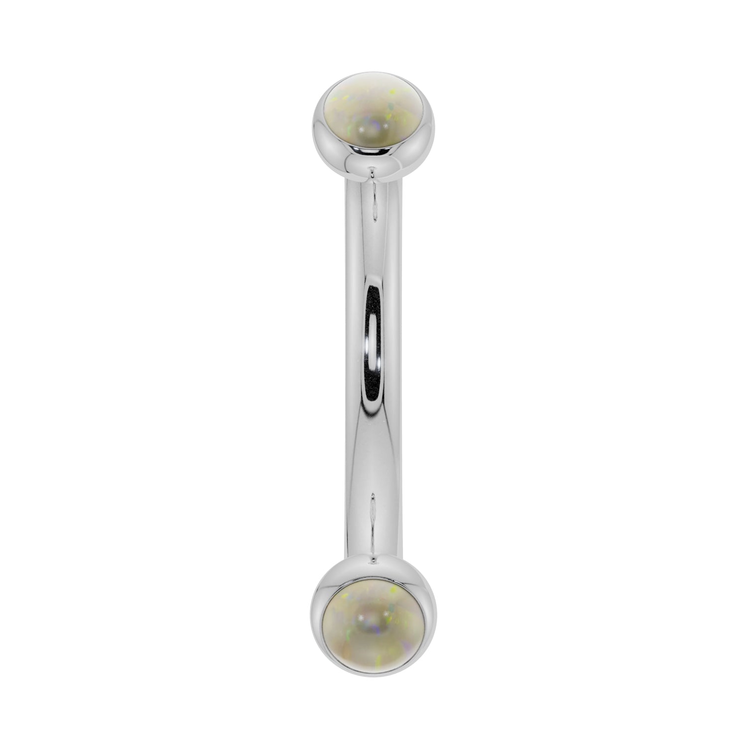 Dainty Opal Bezel-Set Curved Barbell for Eyebrow Rook Belly-14K White Gold   16G (1.2mm)   7 16