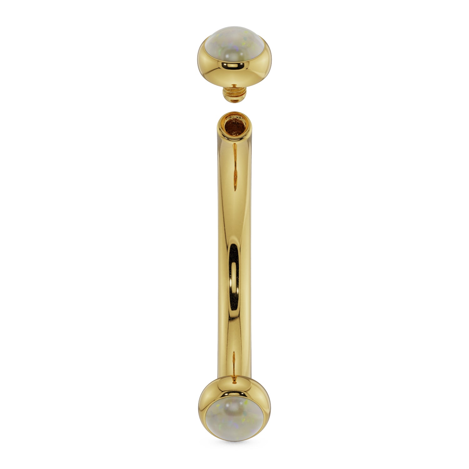 16G (1.2mm) 14K Yellow  Gold dainty opal bezel 14k gold curved barbell