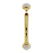 14k yellow gold pearl curved barbell with top ball removed, showing threaded post assembly