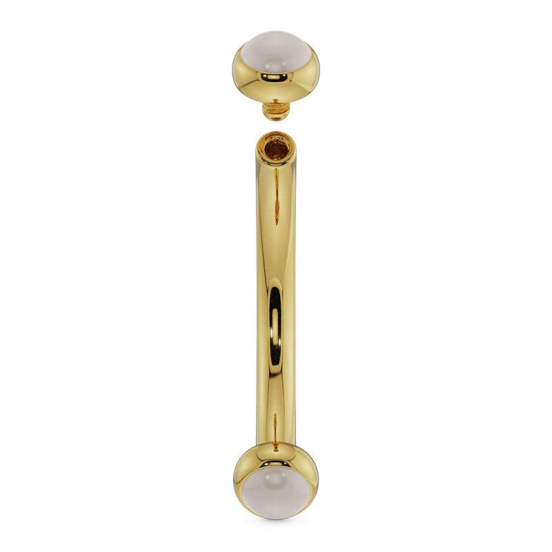14k yellow gold pearl curved barbell with top ball removed, showing threaded post assembly