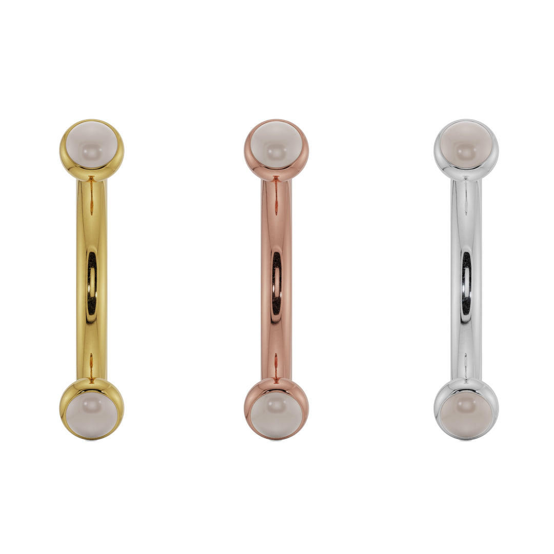 16G (1.2mm) 14K Yellow  Gold dainty pearl bezel 14k gold curved barbell