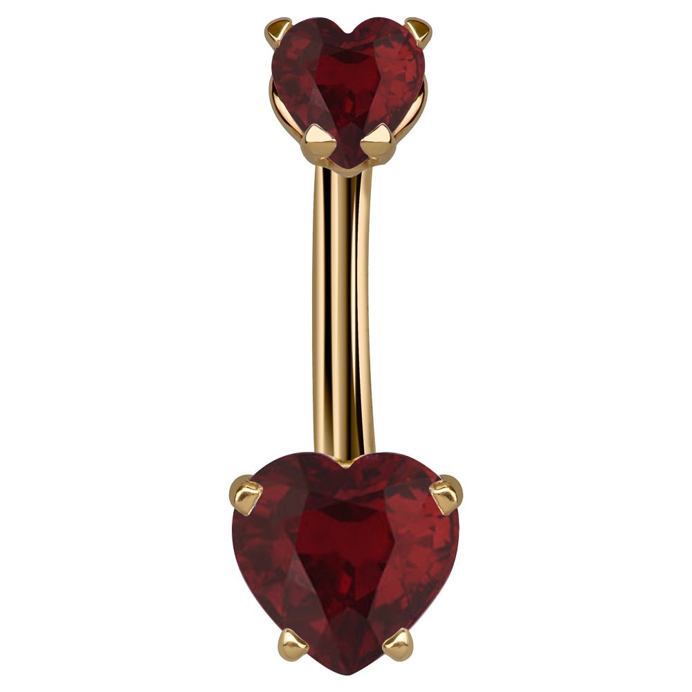 Petite Hearts Cubic Zirconia 14k Gold Belly Ring-14k Yellow Gold   Red
