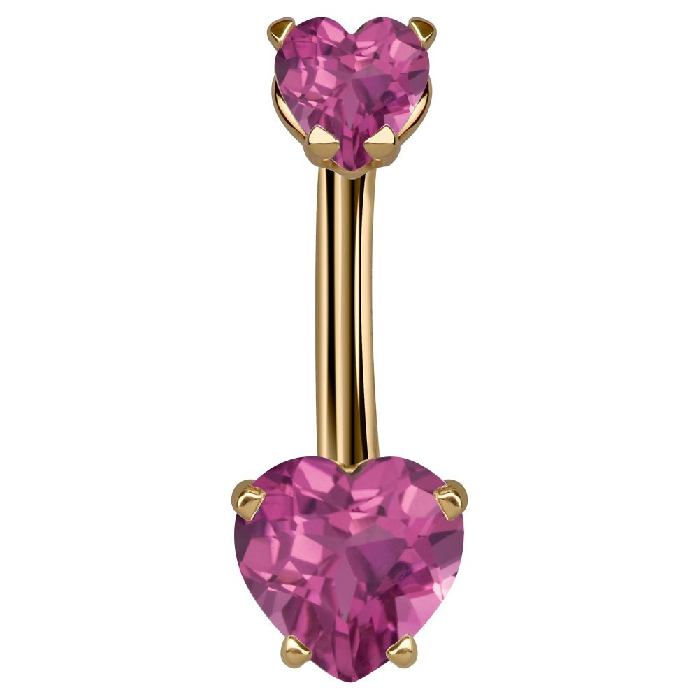 Petite Hearts Cubic Zirconia 14k Gold Belly Ring-14k Yellow Gold   Pink