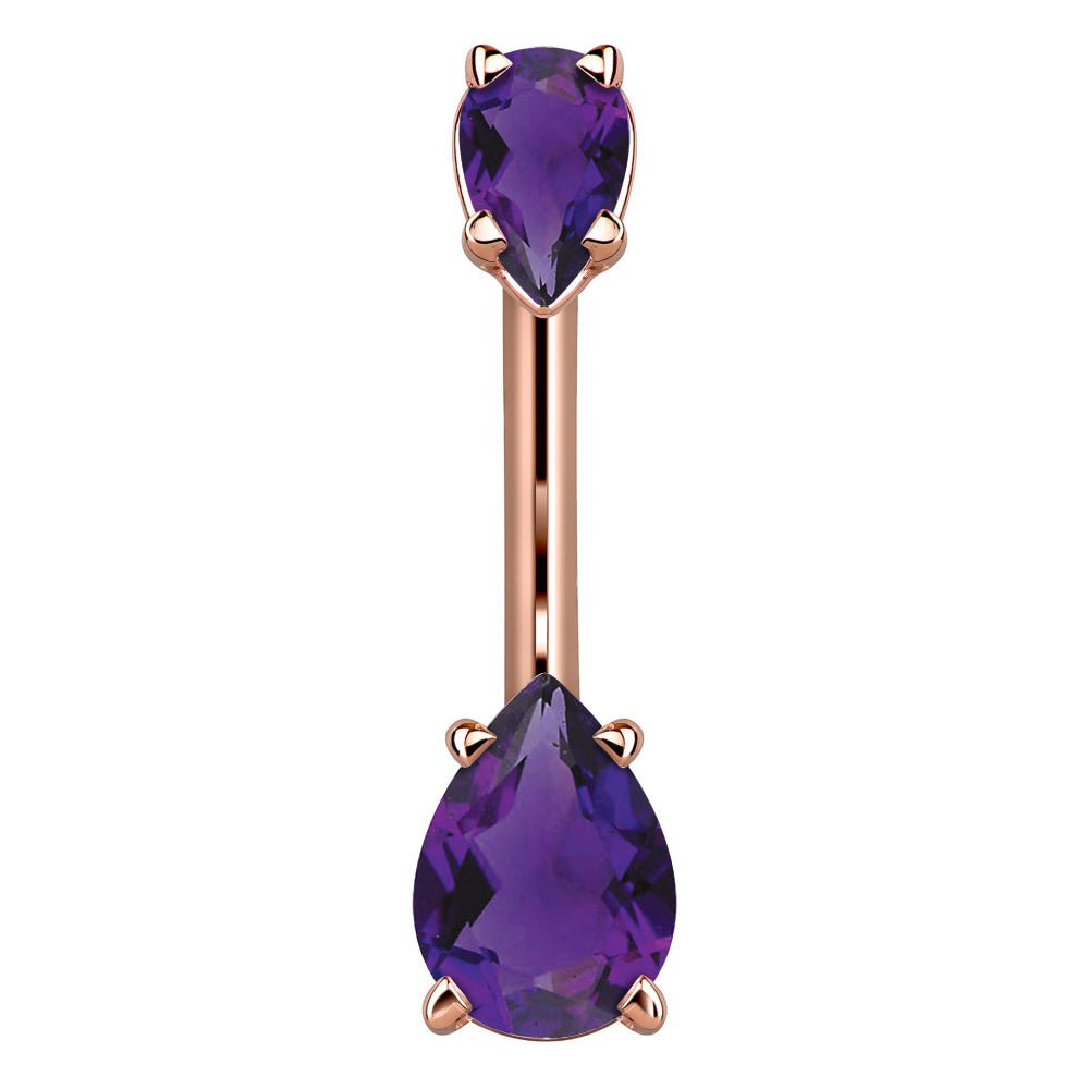 Petite Pear Shape Cubic Zirconia 14k Gold Belly Ring-14k Rose Gold   Purple