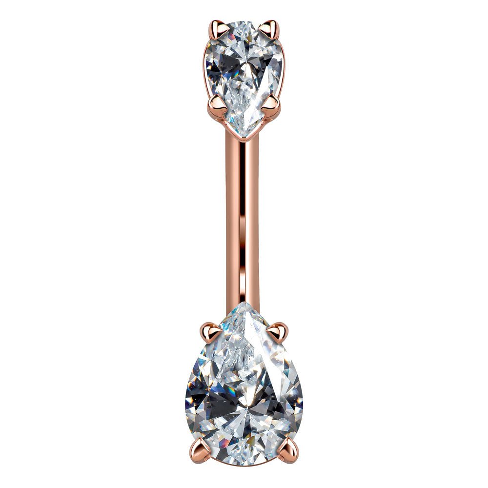 Petite Pear Shape Cubic Zirconia 14k Gold Belly Ring-14k Rose Gold   Clear