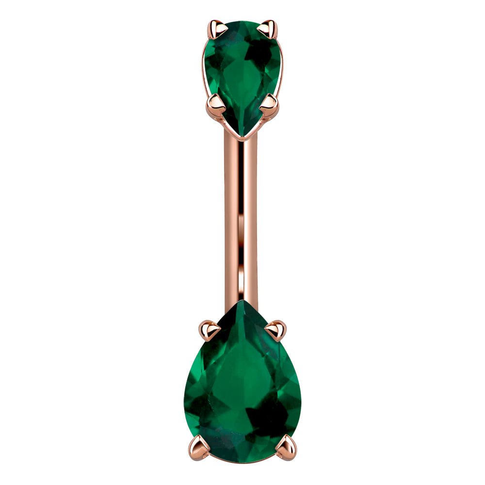 Petite Pear Shape Cubic Zirconia 14k Gold Belly Ring-14k Rose Gold   Dark Green