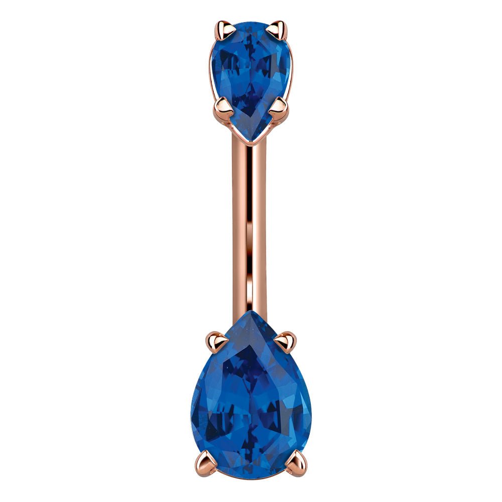 Petite Pear Shape Cubic Zirconia 14k Gold Belly Ring-14k Rose Gold   Blue
