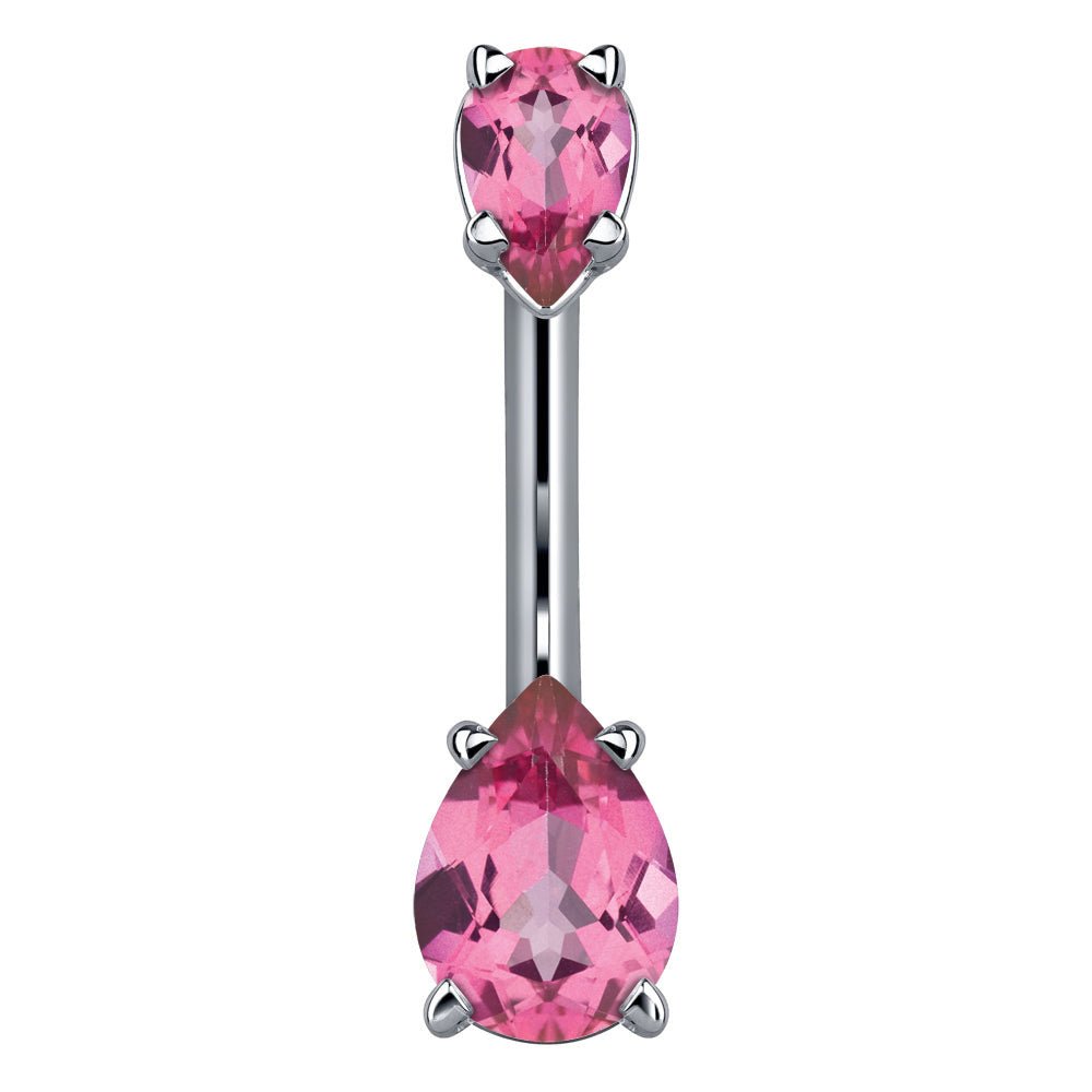 Petite Pear Shape Cubic Zirconia 14k Gold Belly Ring-14k White Gold   Pink