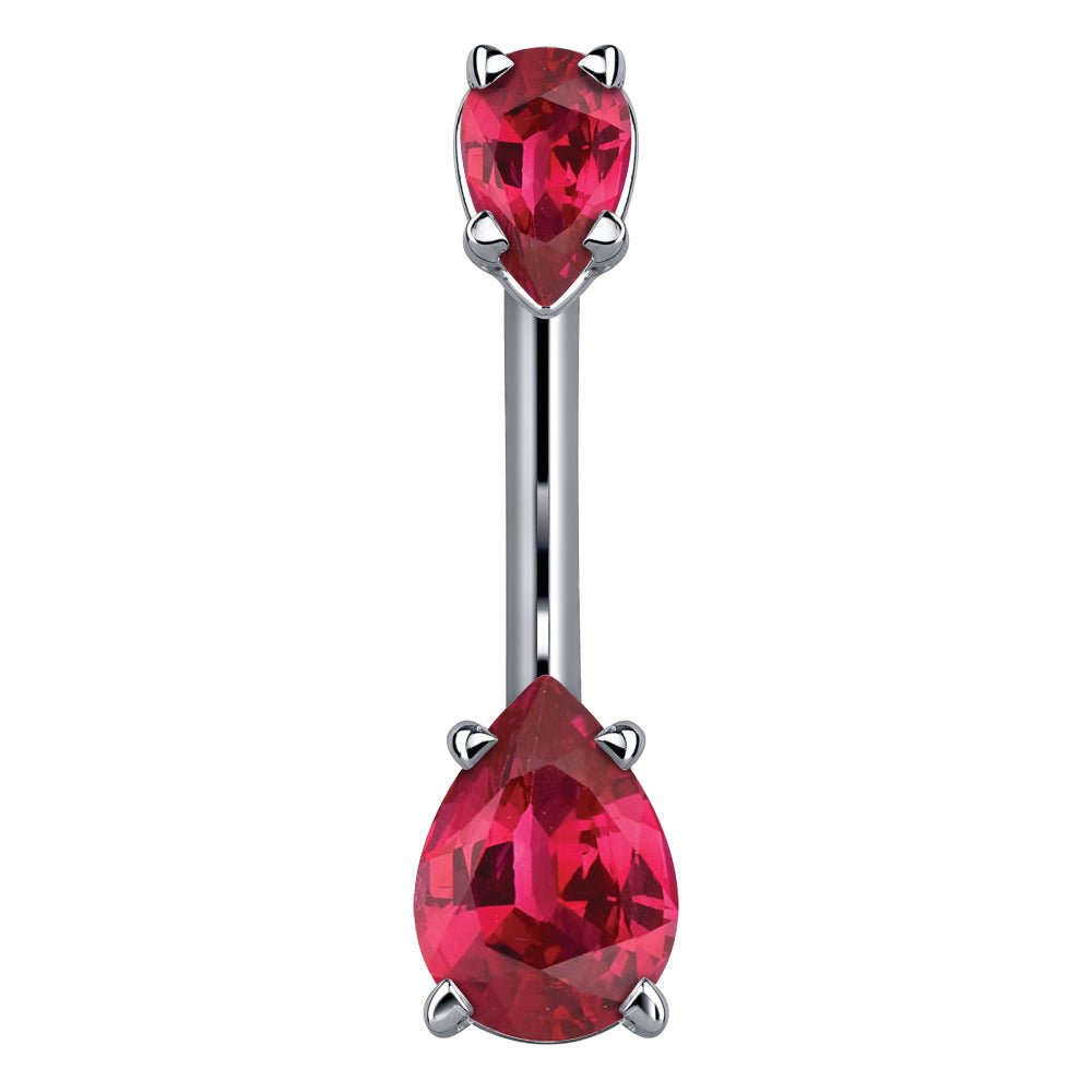 Petite Pear Shape Cubic Zirconia 14k Gold Belly Ring-14k White Gold   Red