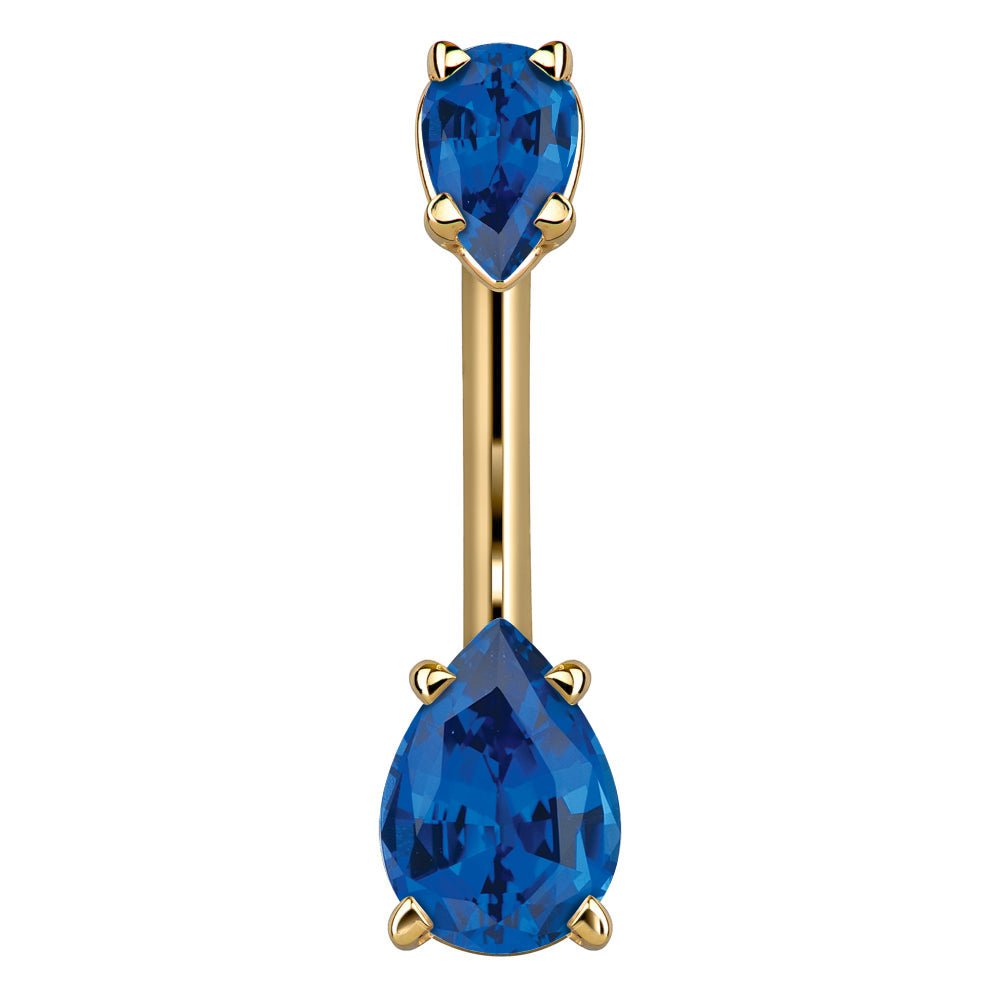 Petite Pear Shape Cubic Zirconia 14k Gold Belly Ring-14k Yellow Gold   Blue