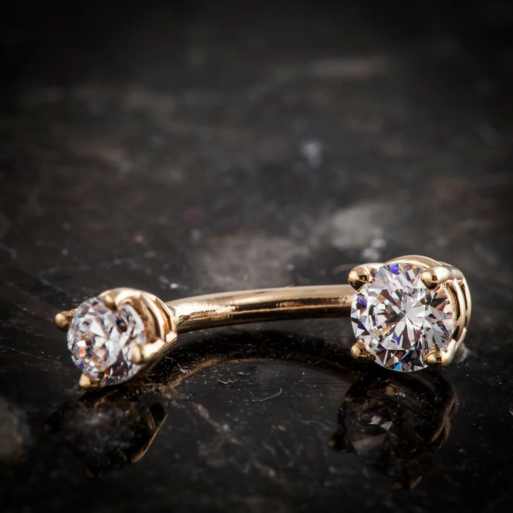 Double Round Cubic Zirconia 14k Gold Belly Ring