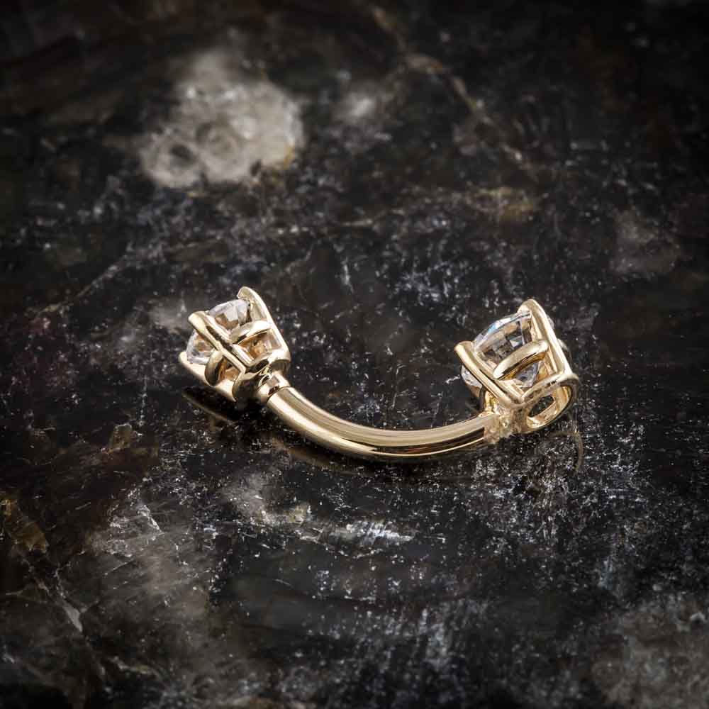Double Round Cubic Zirconia 14k Gold Belly Ring