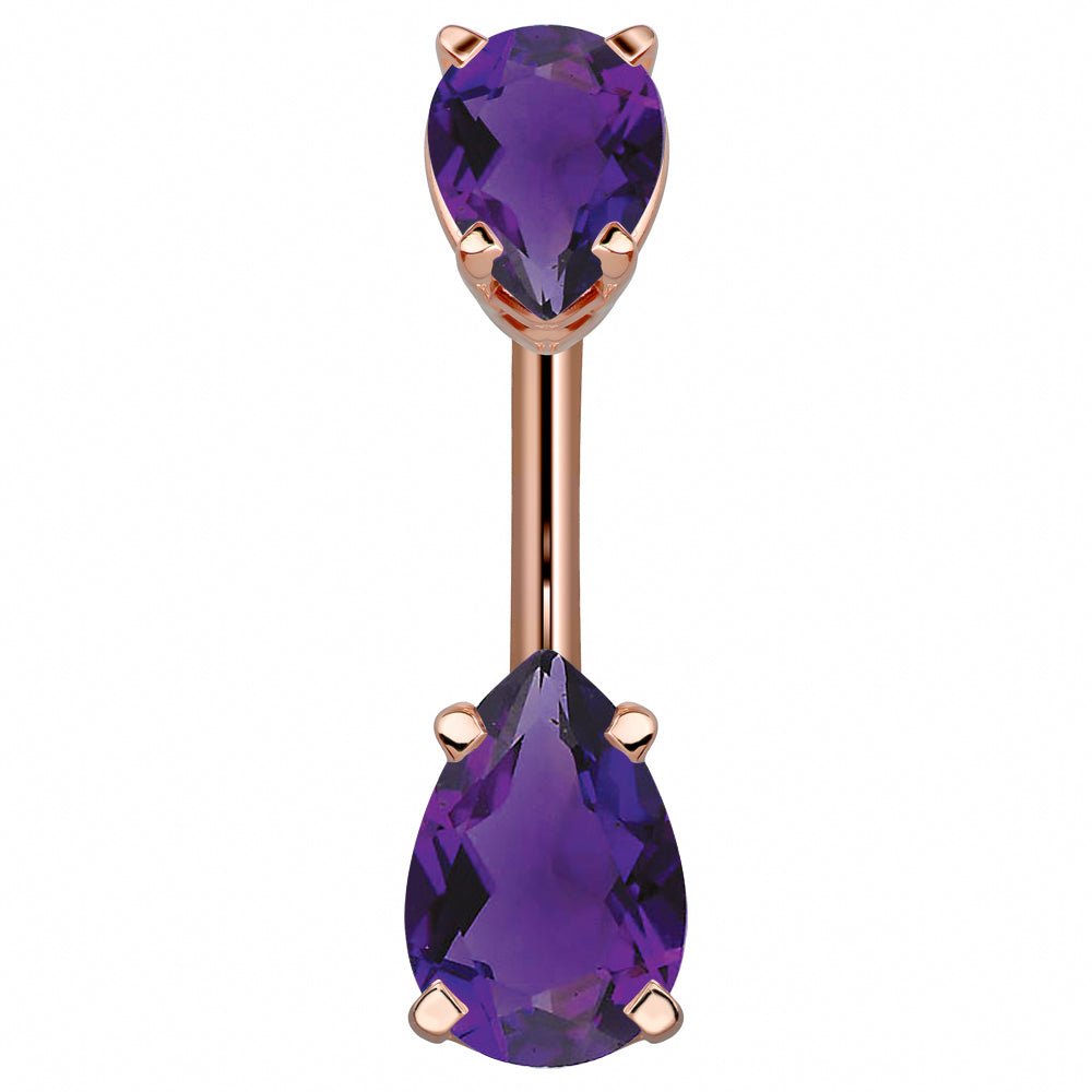 Double Pear Shape Cubic Zirconia 14k Gold Belly Ring-14k Rose Gold   Purple
