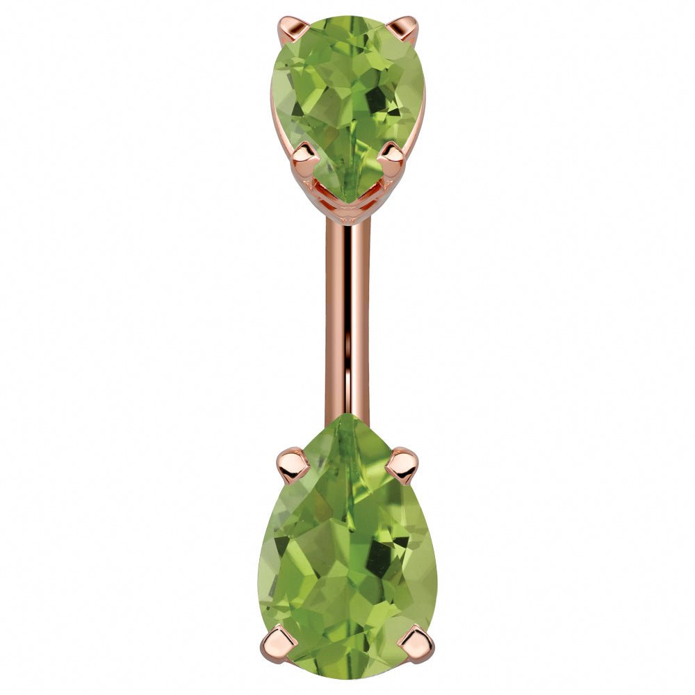 Double Pear Shape Cubic Zirconia 14k Gold Belly Ring-14k Rose Gold   Light Green