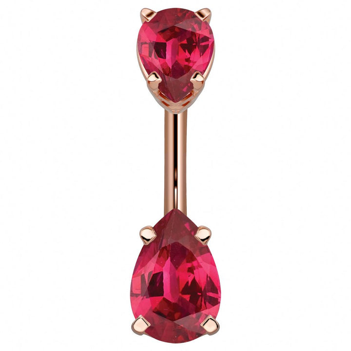 Double Pear Shape Cubic Zirconia 14k Gold Belly Ring-14k Rose Gold   Red