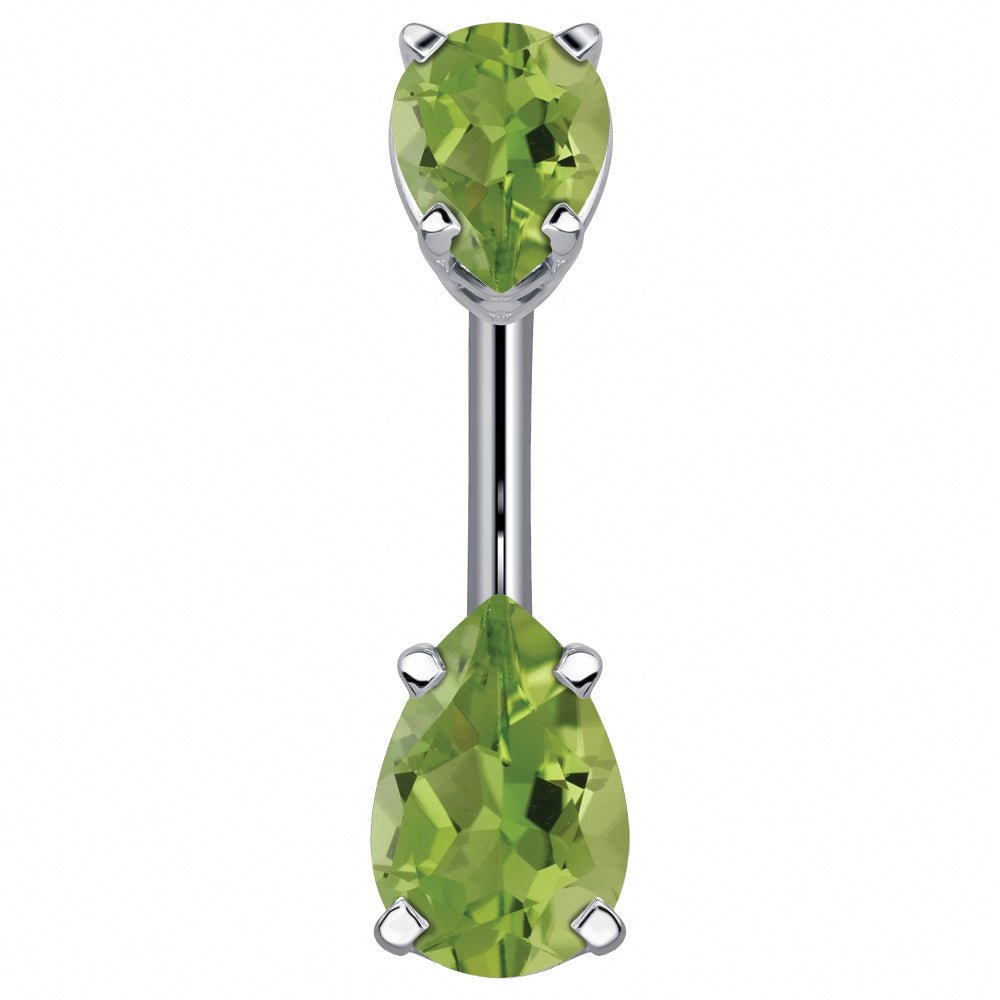 Double Pear Shape Cubic Zirconia 14k Gold Belly Ring-14k White Gold   Light Green