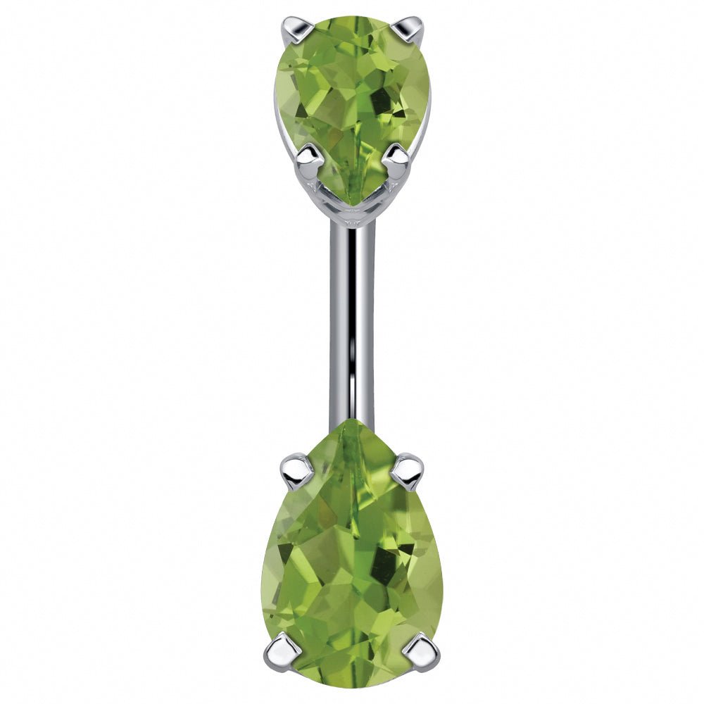 Double Pear Shape Cubic Zirconia 14k Gold Belly Ring-14k White Gold   Light Green