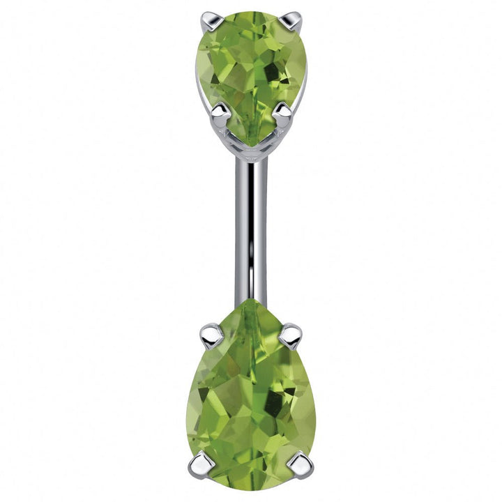 Double Pear Shape Cubic Zirconia 14k Gold Belly Ring-14k White Gold   Light Green